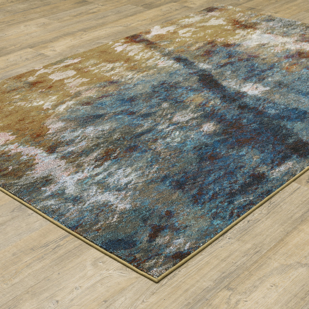 Vander Imperial Blue/Gold Power-Loomed Area Rug, 9'10"x12'10"