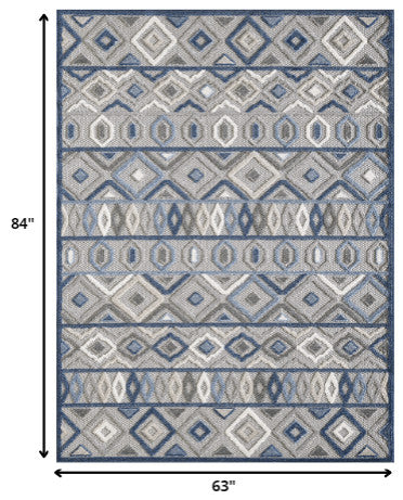 5"x7" Gray Blue Aztec Pattern Indoor Outdoor Area Rug