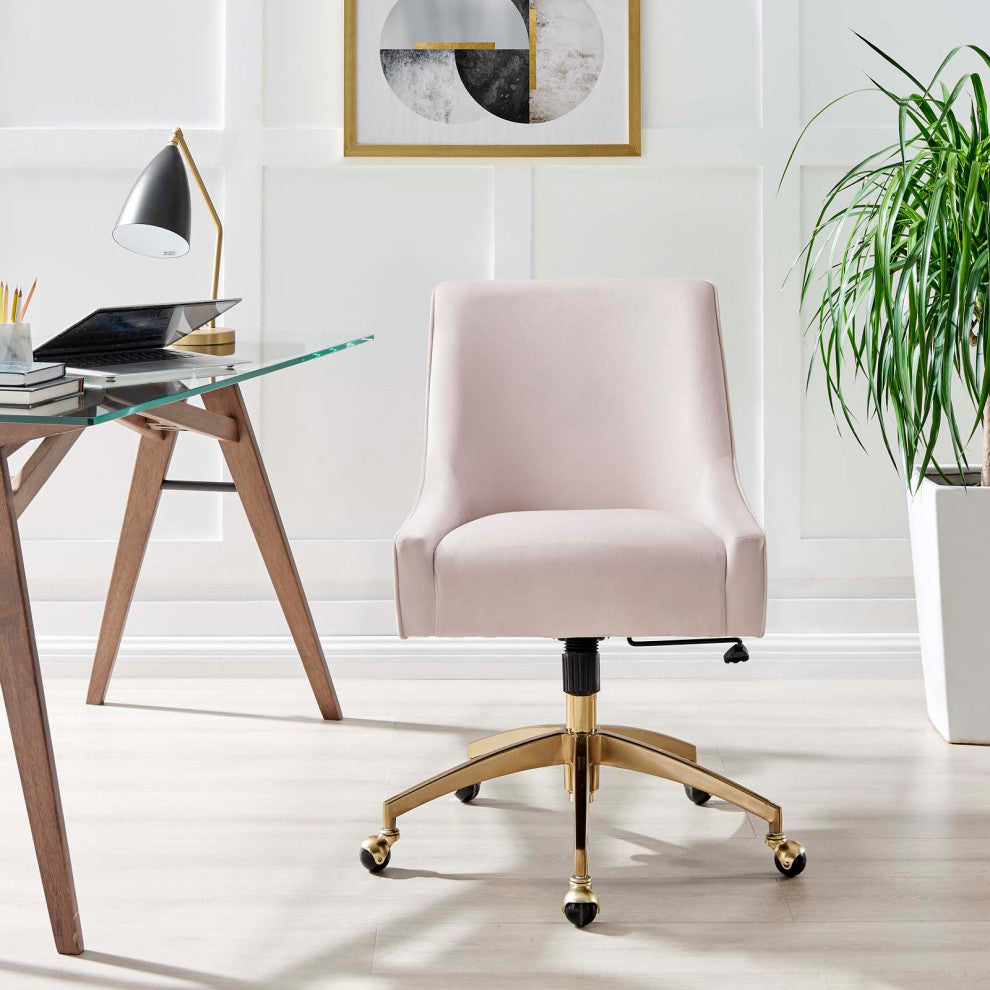 Computer Work Desk Chair, Pink, Velvet, Modern, Home Business Office Furniture