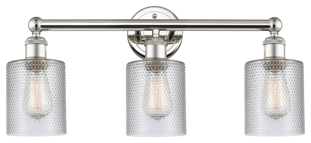 Edison Cobbleskill 3-Light 23" Vanity Light, Polished Nickel Finish, Clear Shade