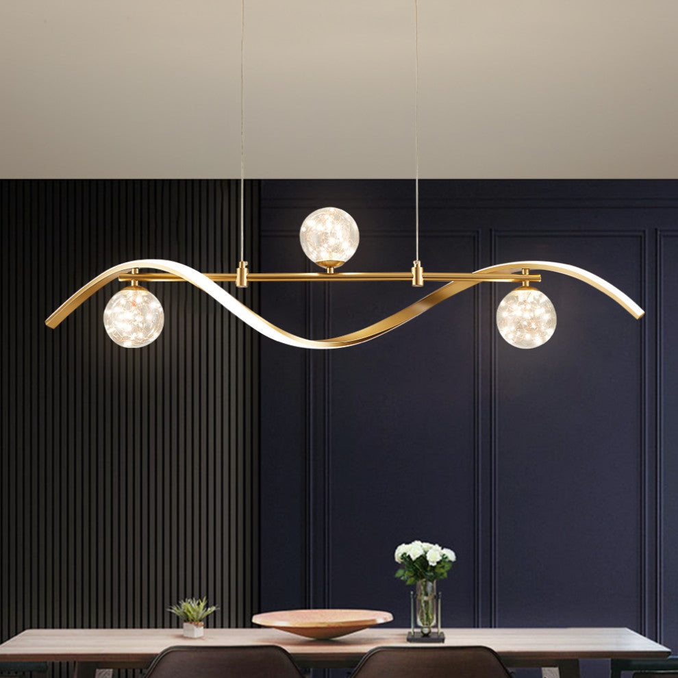4-Light Linear Kitchen Island Lighting in Gold with Glass Globe Shade Dimmable