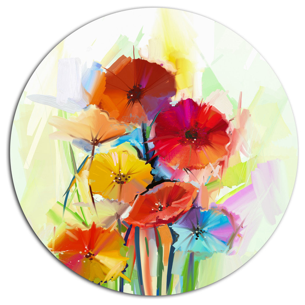 Yellow And Red Gerbera Flowers, Floral Round Wall Art, 23"