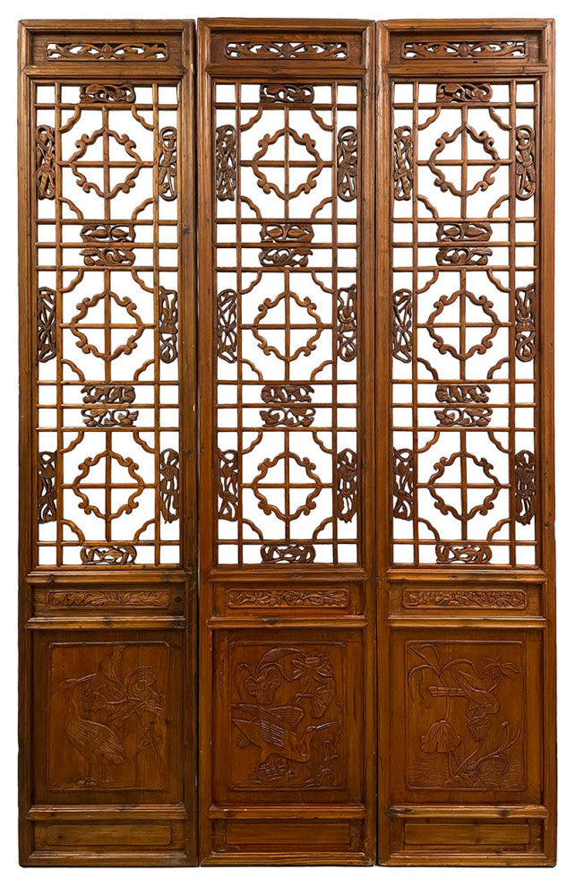 Consigned Antique Chinese Handcraft 3 Panels Wooden Screen/Room Divider