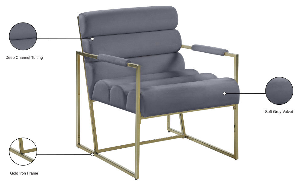 Wayne Velvet Upholstered Accent Chair, Gray