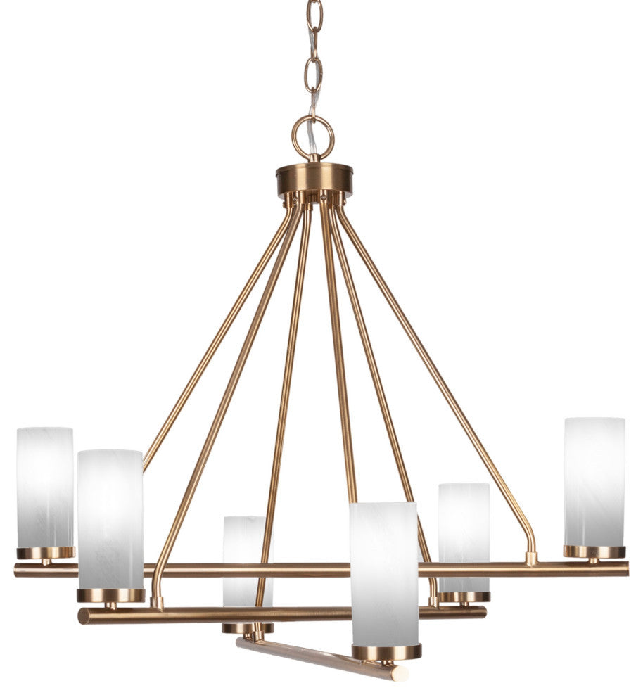 Trinity 6 Light Chandelier Shown, New Age Brass Finish, 2.5" White Marble