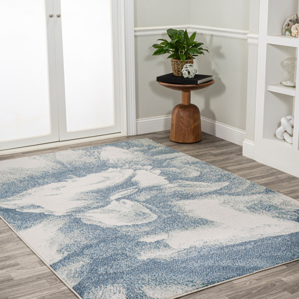 Petalo Abstract Two-Tone Modern Blue/Cream 8 ft. x 10 ft. Area Rug