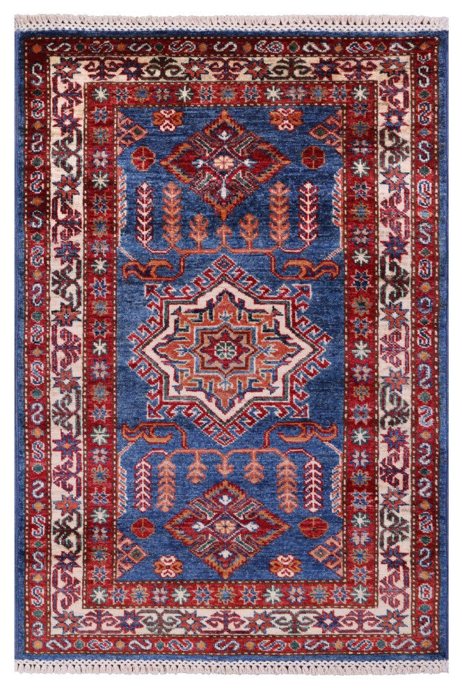 2' 10" X 4' 2" Super Kazak Handmade Geometric Rug Q10281