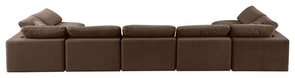 Comfy Upholstered U-Shaped Modular Sectional, Brown, 7-Piece: 5 Armless Chair, 2 Corner Chair, Velvet