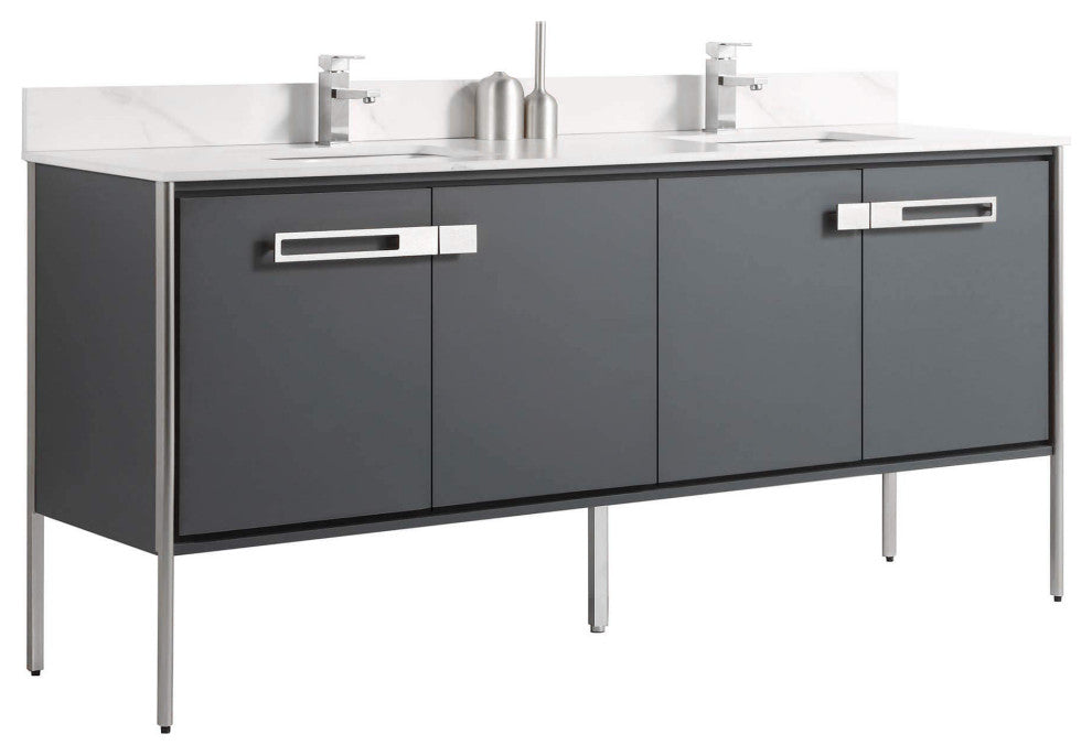 Oakville Bath Vanity, Ceramic Sink, Onix Grey, 72 Inch, Chrome Hardware