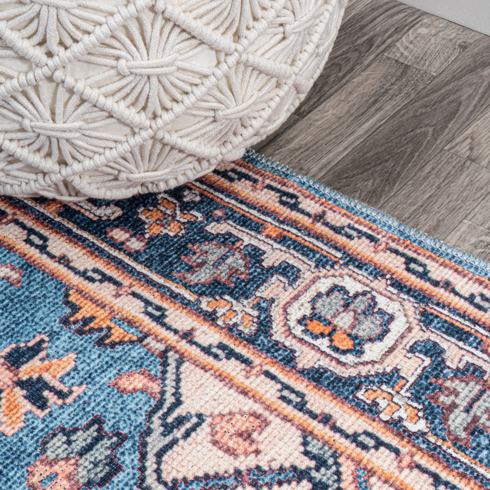 Cirali Ornate Large Medallion Machine Washable Indoor Area Rug, Blue/Beige, 5 X