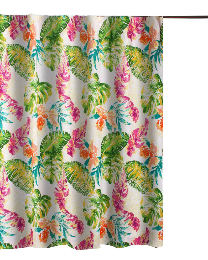 Greenland Home Fashions Tropics Bath Shower Curtain, Coral 72x72