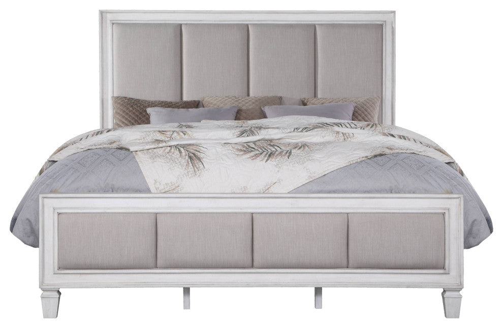 ACME Katia California King Bed, Gray Linen and White Finish