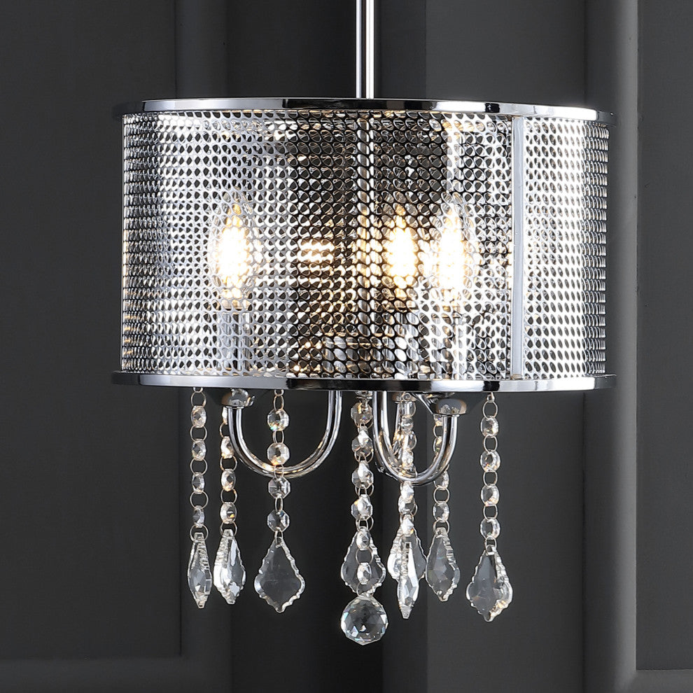 Avah Metal and Crystal Adjustable LED Drop Pendant, Chrome, 13