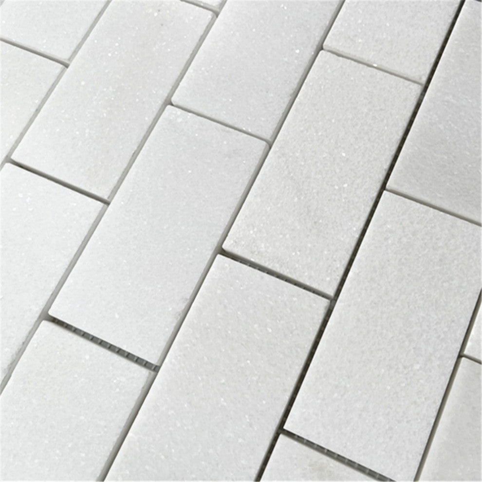 Thassos White Marble 2x4 Brick Subway Mosaic Tile Honed, 1 sheet