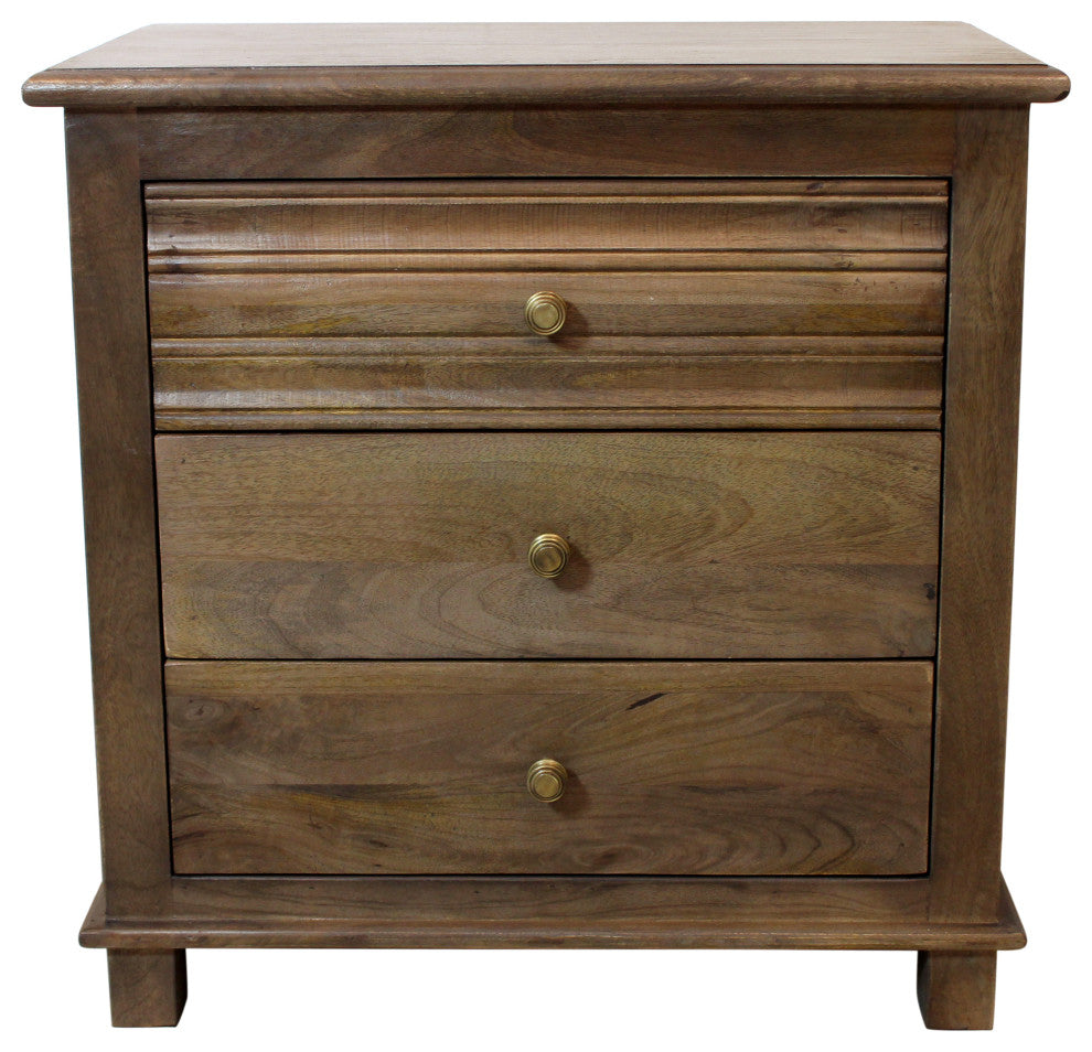 Corvin 3-Drawer Solid Wood Nightstand With Metal Glides, Antique Brown