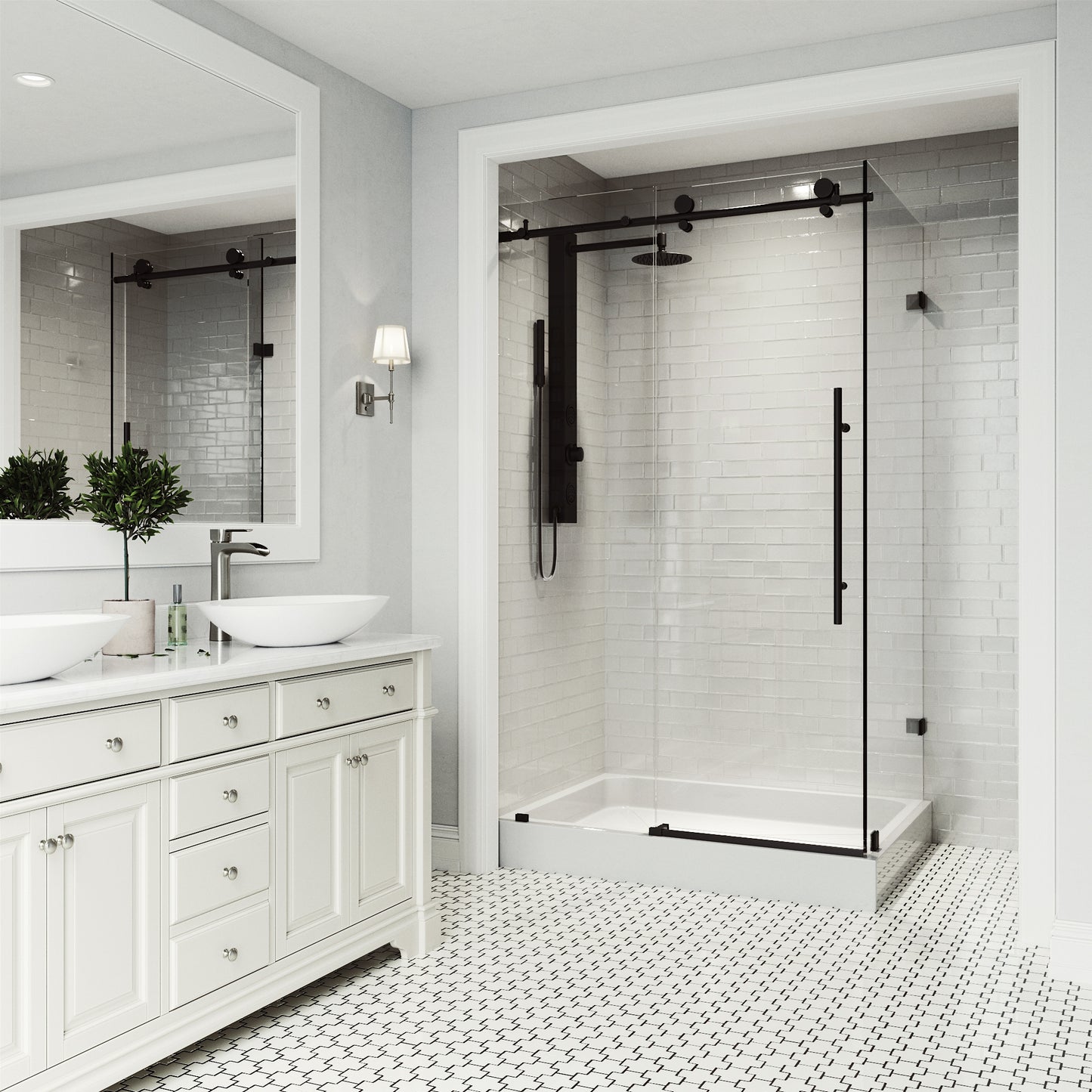 VIGO Elan E-Class Frameless Sliding Shower Enclosure, Matte Black, 36" D X 48" W X 82" H, Left Base
