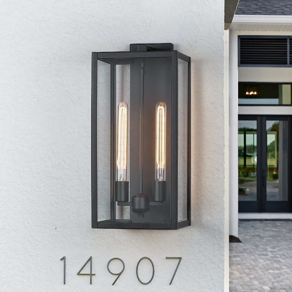 2-Light 20.5"H Modern Black Outdoor Lantern Wall Sconce