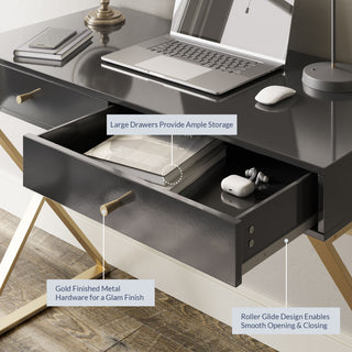 42" Home Office Writing Computer Desk, X-Shaped Legs, Black