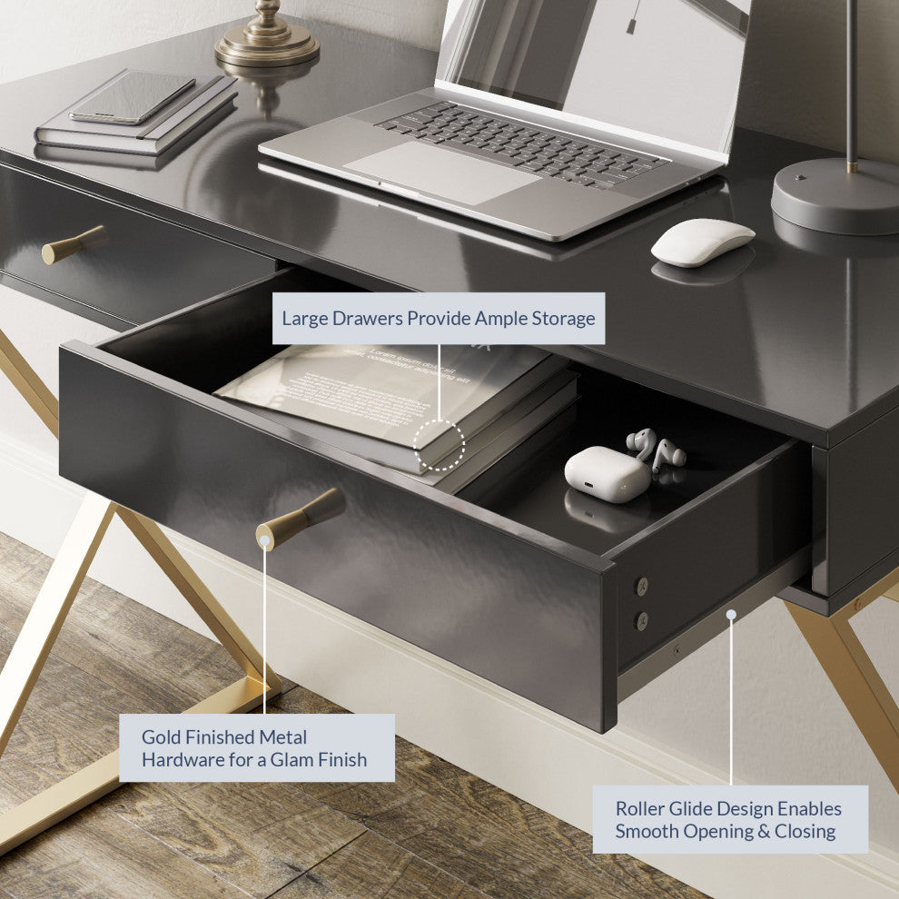 42" Home Office Writing Computer Desk, X-Shaped Legs, Black