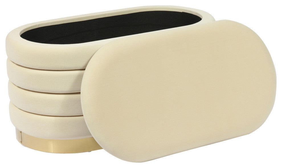 Lillian Cream Velvet Storage Bench - Cream