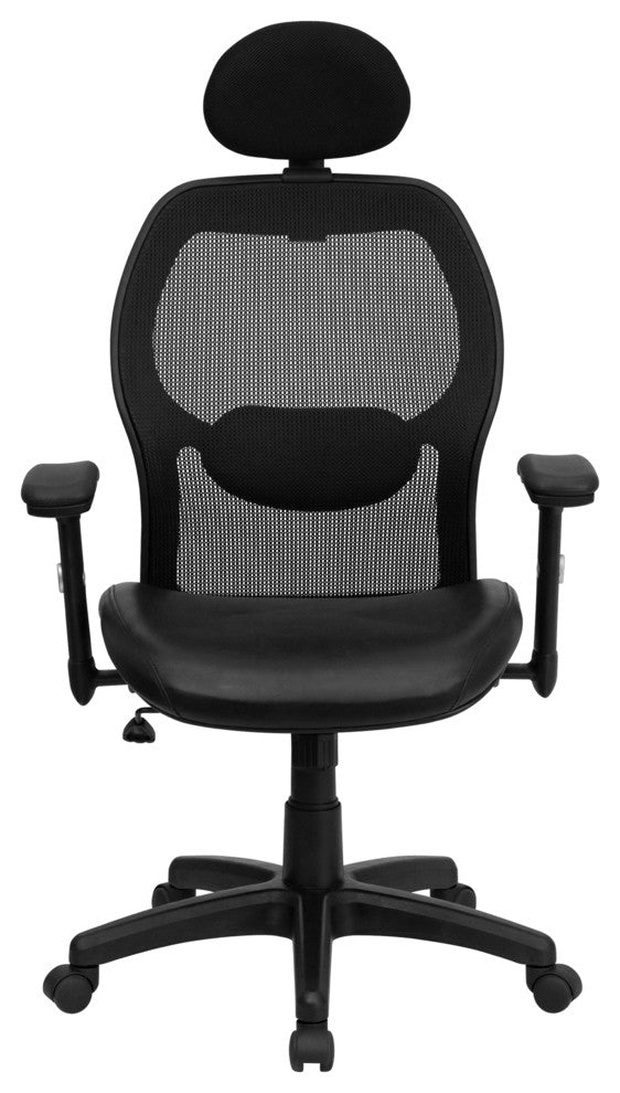 High Back Super Mesh Executive Swivel Office Chair With Padded Seat, Leather