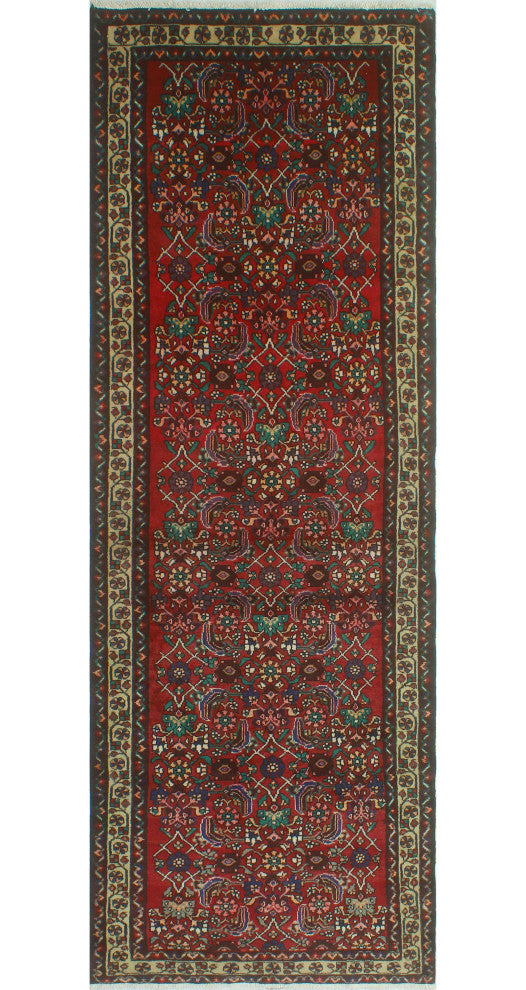 Fine Vintage Distressed Andee Burgundy/Ivory Runner, 3'7 x 10'0