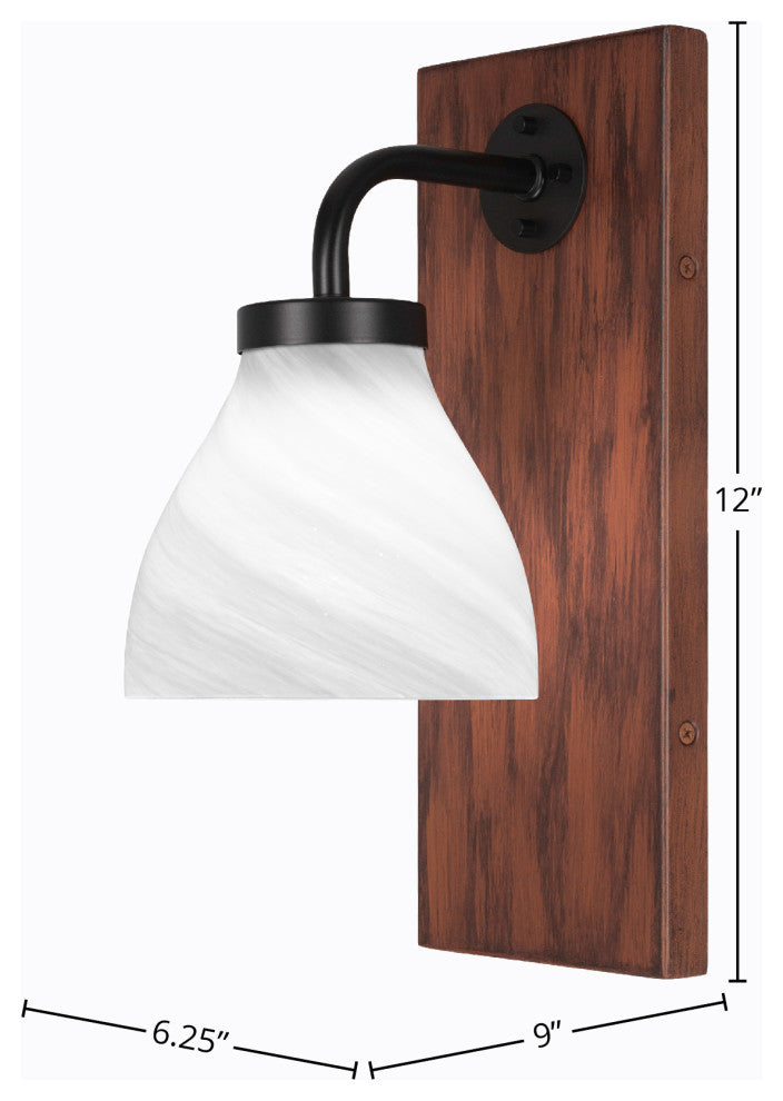 Oxbridge 1-Light Wall Sconce, Matte Black & Painted Wood-look Metal/White Marble