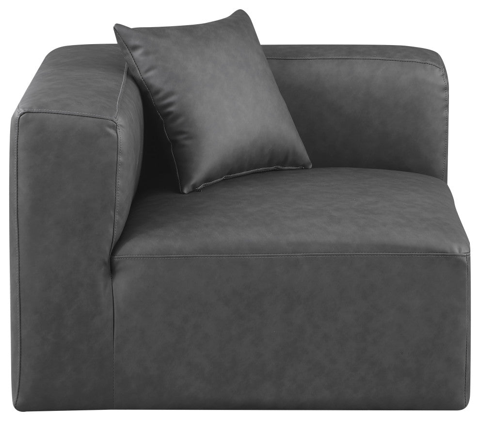 Cube Upholstered Modular Component, Grey, Vegan Leather, Corner Chair
