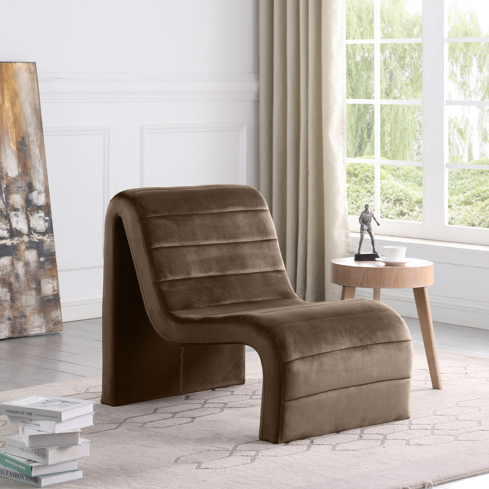 Ivy Upholstered Accent Chair, Brown, Velvet