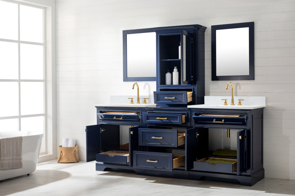 Milano Transitional Blue 96" Double Sink Bathroom Vanity Modular Set