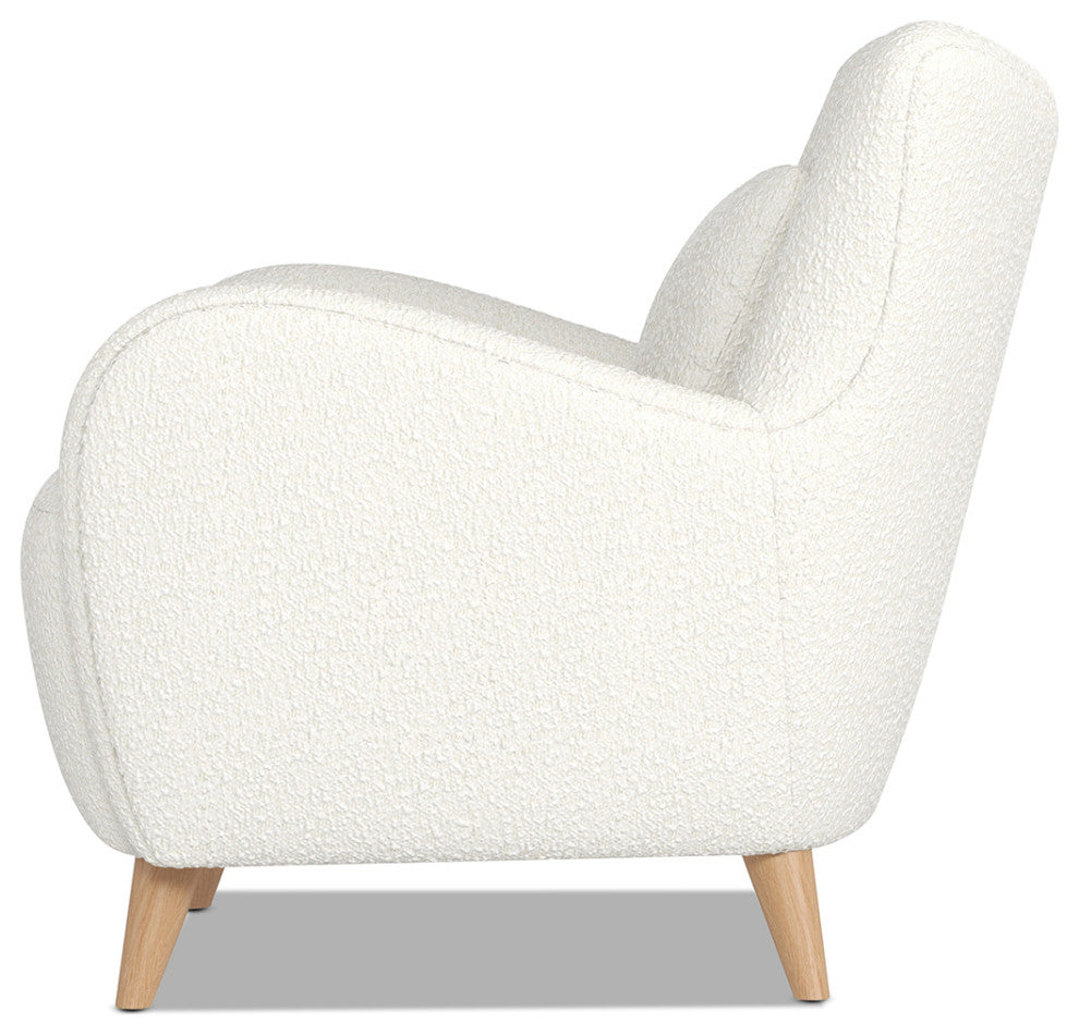 Lune Curved Arm Accent Chair With Lumbar Pillow, Ivory White Boucle