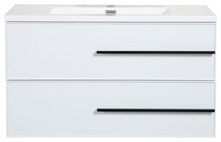 Wall-Mounted White Vanity with Sink Top and Two Drawers, 36"