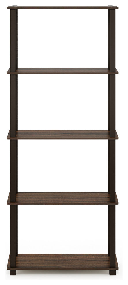 5-Tier Multipurpose Shelf Display Rack With Square Tubes, Walnut/Brown