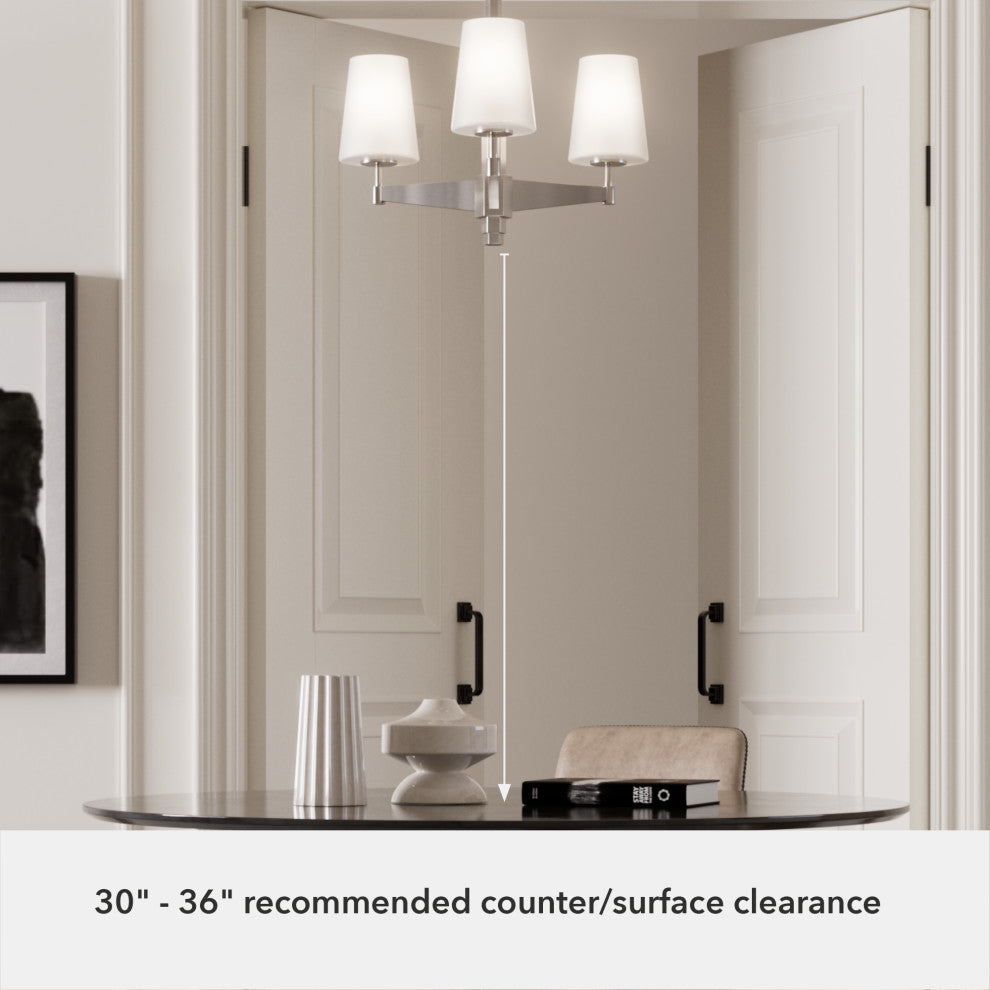 Nolita Brushed Nickel with Cased White Glass Glass 3 Light Chandelier Ceiling