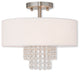 Ceiling Mount With Clear Crystals and Off-White Fabric, Brushed Nickel