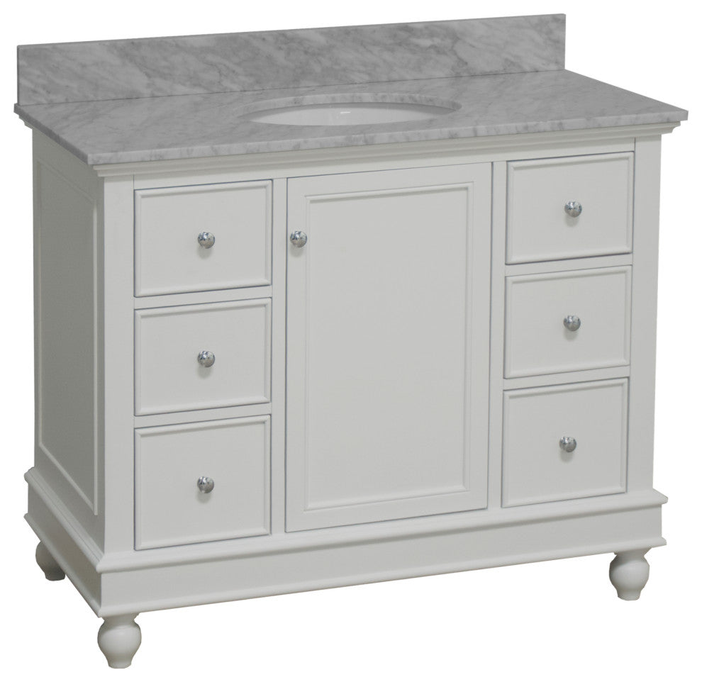 Bella 42" Bathroom Vanity, White, Carrara Marble