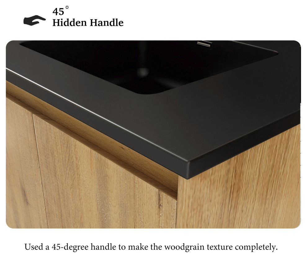 24" Freestanding Bath Vanity, Black Quartz Top, Oak