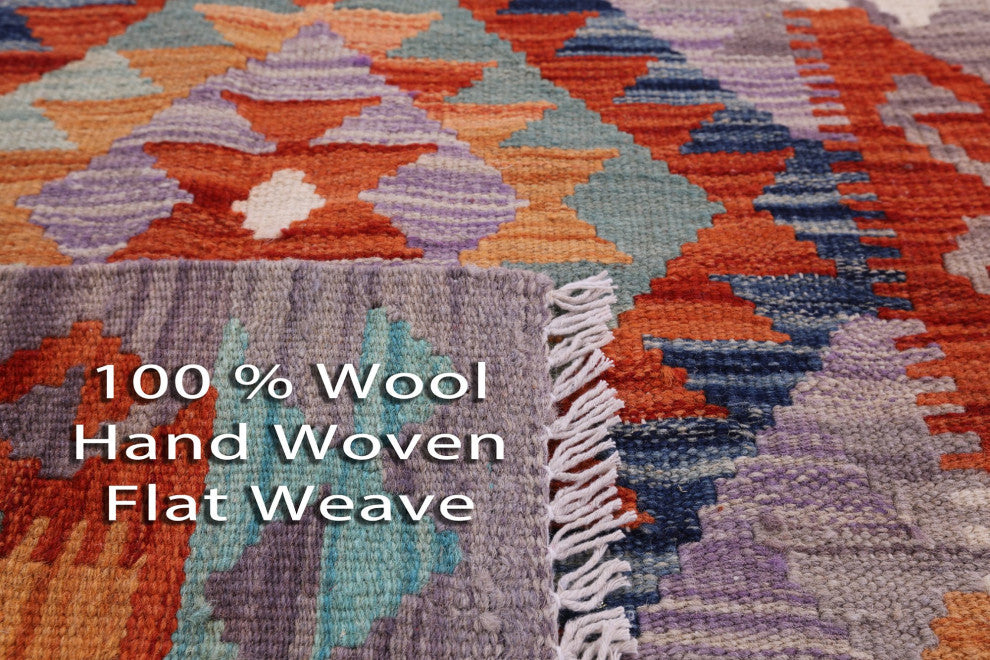 2' 2" X 6' 3" Runner Reversible Kilim Flat Weave Wool Rug - Q12566