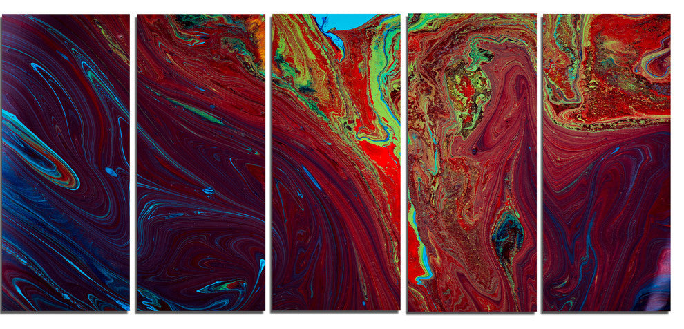 "Dark Red Abstract Acrylic Paint Mix" Canvas Print, 5 Panels