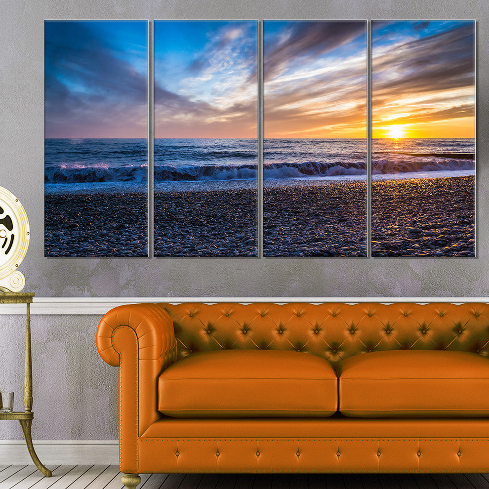 "Cloudy Sky With Bright Full Yellow Sun" Beach Wall Art, 4 Panels, 48"x28"