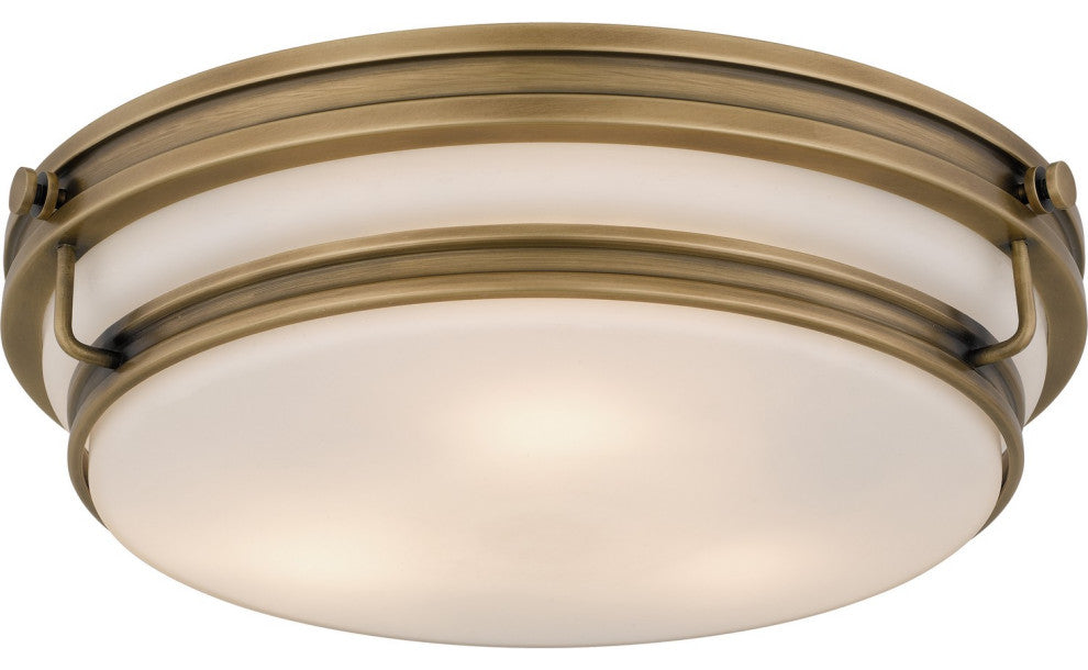 Grafton Three Light Flush Mount in Weathered Brass