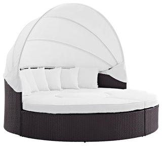 Convene Canopy Outdoor Wicker Rattan Daybed, Espresso White