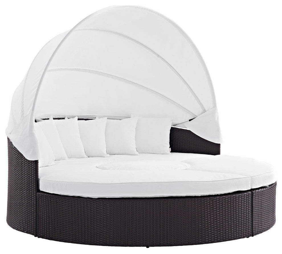 Convene Canopy Outdoor Wicker Rattan Daybed, Espresso White