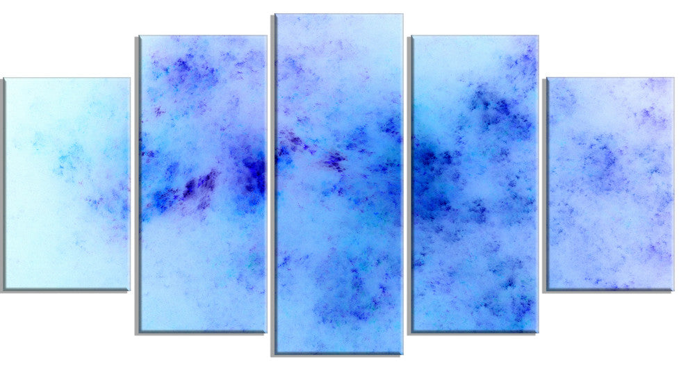 Light Blue Starry Fractal Sky, Abstract Canvas Art Print, 60"x32", 5 Panels