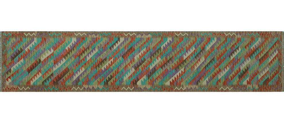 Sangat Kilim derek Brown Runner, 2'8x12'9