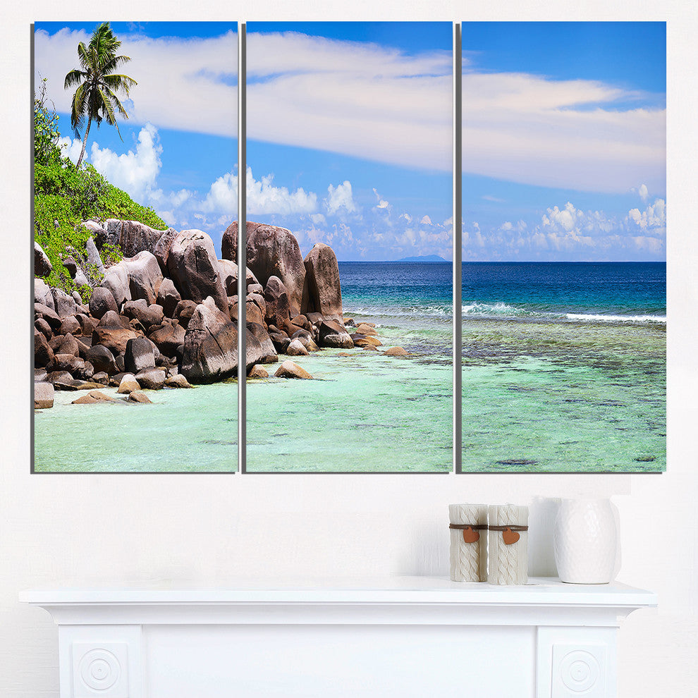 "Beautiful Seychelles Rocky Coast" Metal Wall Art, 3 Panels, 36"x28"