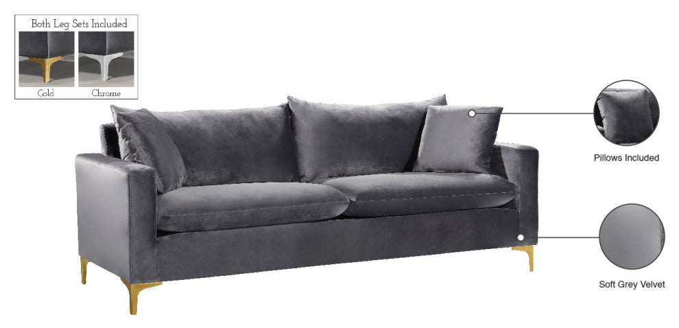 Naomi Velvet Upholstered Sofa, Gray