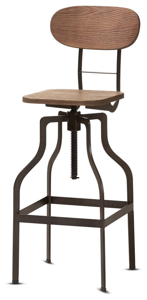 Vintage Industrial Style Wood Rustic Finished Steel Adjustable Swivel Bar Stool