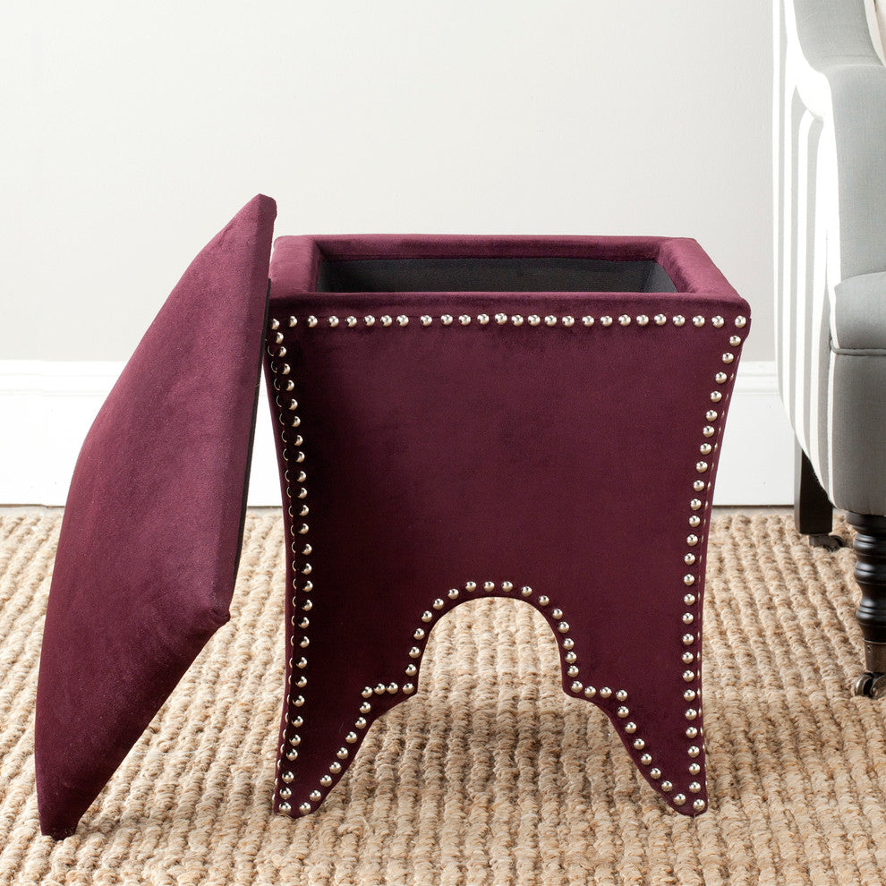 Safavieh Deidra Ottoman, Bordeaux, Silver, Fabric