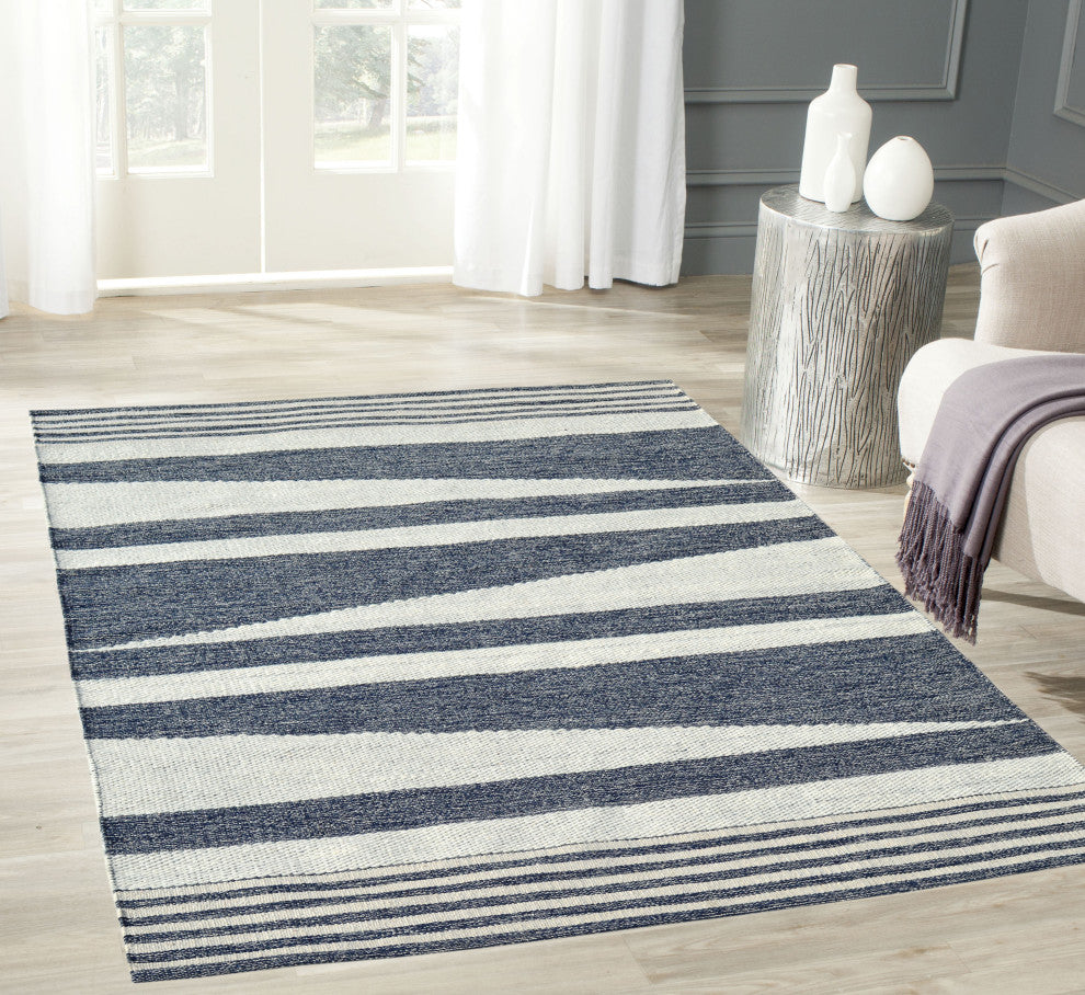 Oak Modern Area Rug, Ivory/Denim, 8'x10'